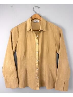 Vintage 90s Butterscotch Tan Faux Suede Shirt Small / UK 10 - Satsuma London